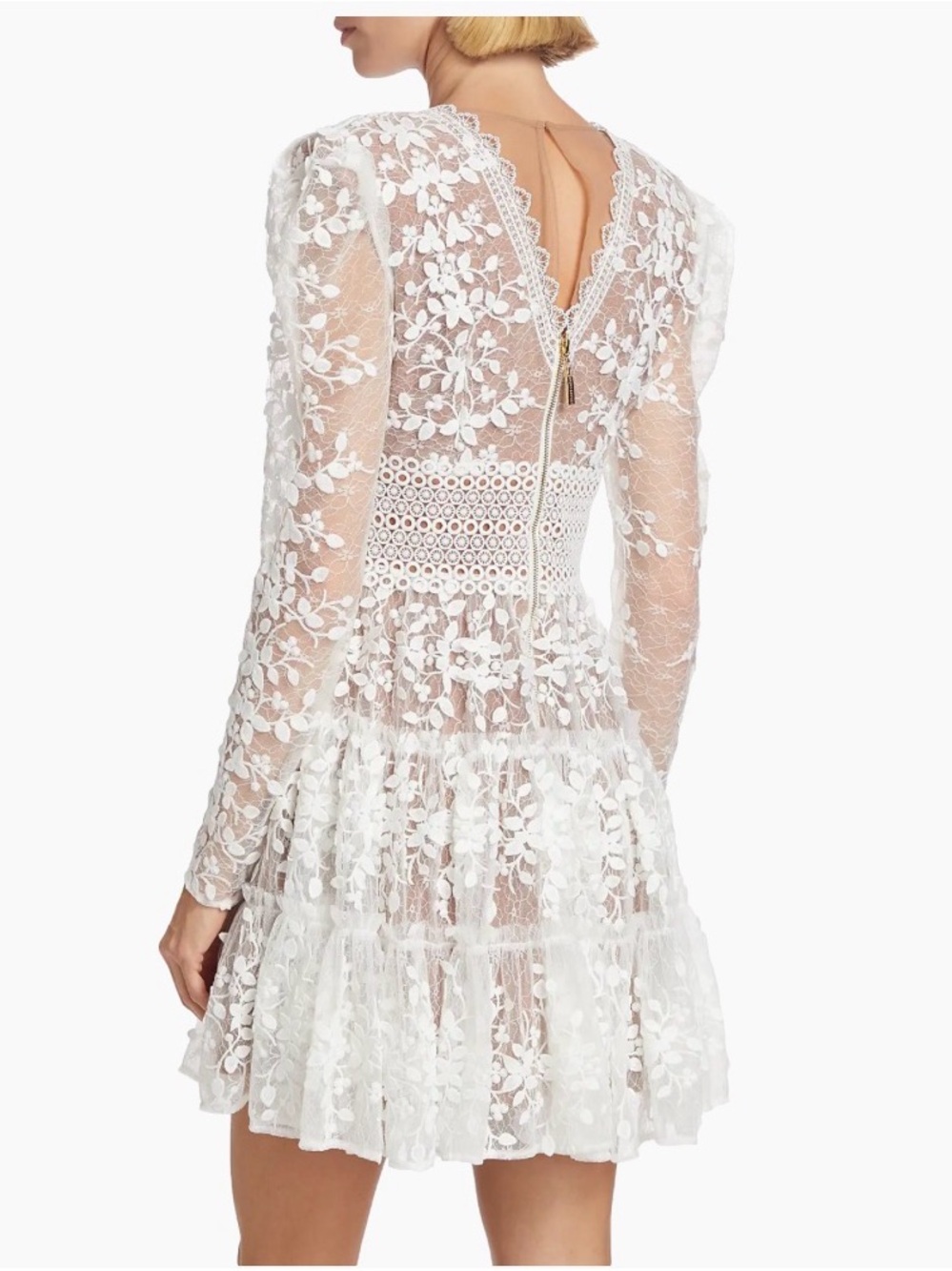 Bronx and Banco White Floral Lace V-Neck Long Sleeve Mini Dress - Picture 2 of 5